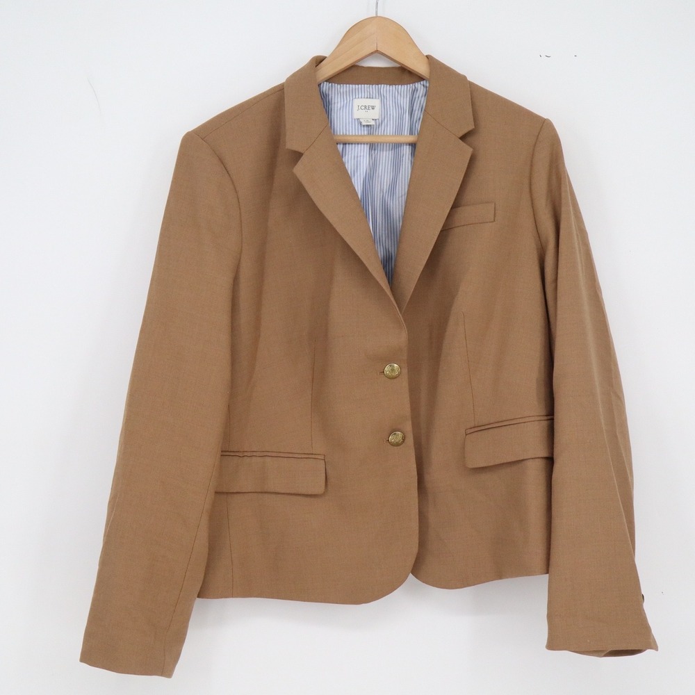 J.Crew Blazer Womens 18 Wool Blend Camel Brown Two Button Lined Excellent